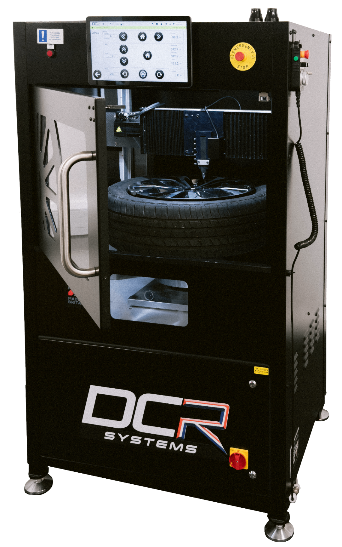 DCR Pro with open perspex viewing window DCR Pro diamond cut alloy wheel lathe with perspex viewing window open